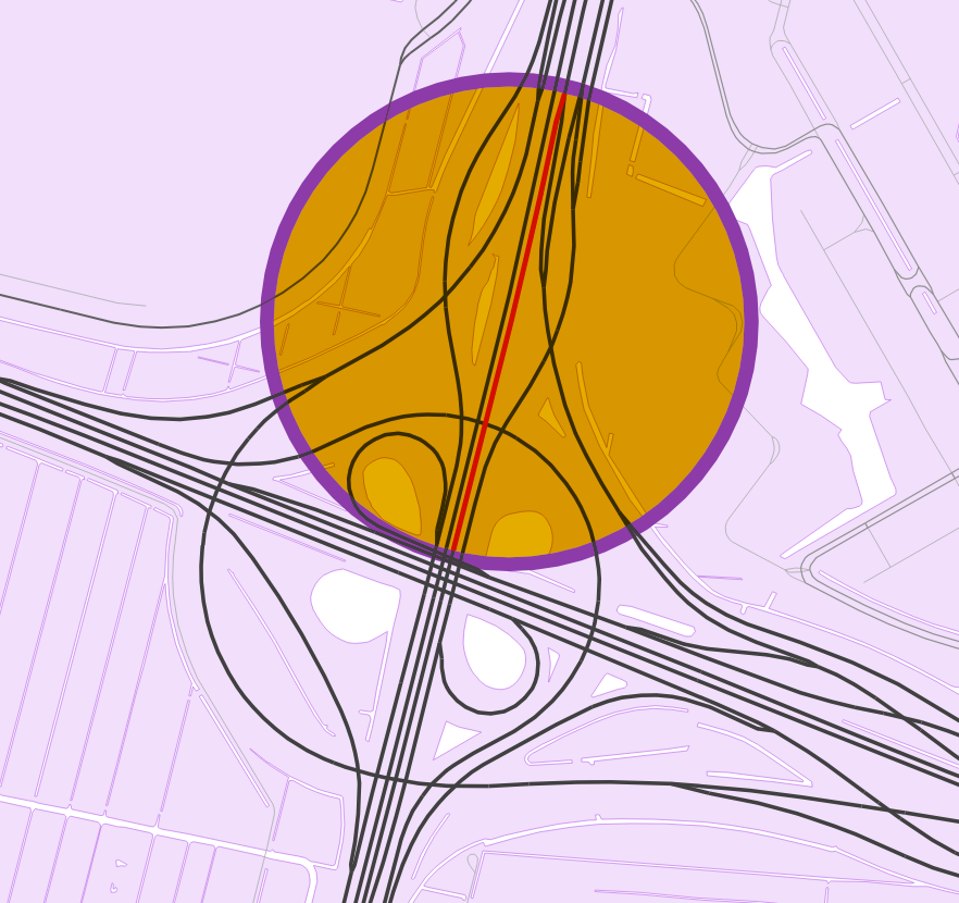 A map showing an edge and its raw and quantized bounding circle.