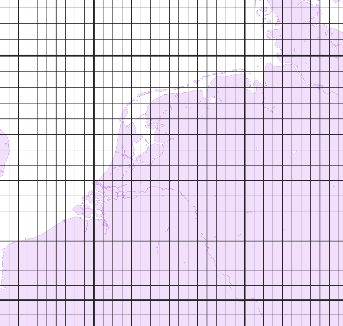 A map of the Netherlands showing a 0.25°x0.25° grid on top of it